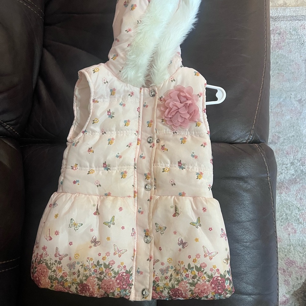 Little Lass Floral Hooded Vest with Pink Accents size 6